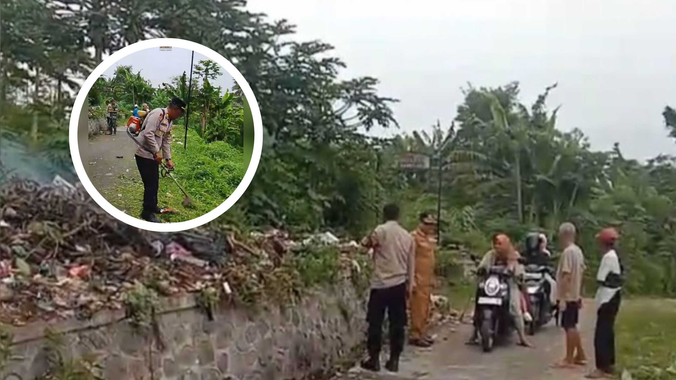 Polsek Sukawening Bersama DLH dan Kades Maripari Angkut Sampah Liar di Lahan Carik